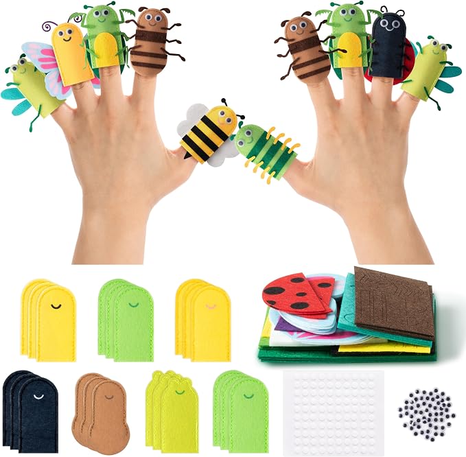 COcnny Insect Finger Puppets Craft - 21pcs DIY Bugs Felt Hand Puppet Toy Making Kit for Toddlers Kids Ages 3 4-8, Make Your Own Story Telling Role Playing, Spring Party Classroom School Art Supplies