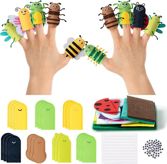 COcnny Insect Finger Puppets Craft - 21pcs DIY Bugs Felt Hand Puppet Toy Making Kit for Toddlers Kids Ages 3 4-8, Make Your Own Story Telling Role Playing, Spring Party Classroom School Art Supplies