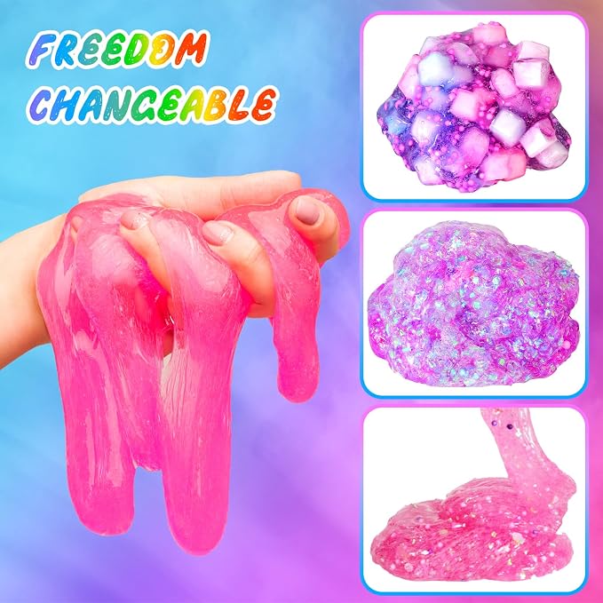 inksbui Confetti Slime Kit, Sparkling, Glimmer, Crunchy, Foam, Jelly Cubes Slime, Stress Relief Toys, Party Favors for Kids, for Girl Boys 6 7 8 9 10 11 12