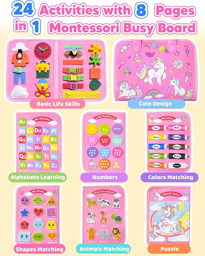 Walenty Busy Board Montessori Toys for Toddler Girl Birthday Gifts | Busy Book for Toddlers, Learning Educational Toy, Airplane Car Travel Toy, Fine Motor Skills Sensory Toys, Toddler Activities