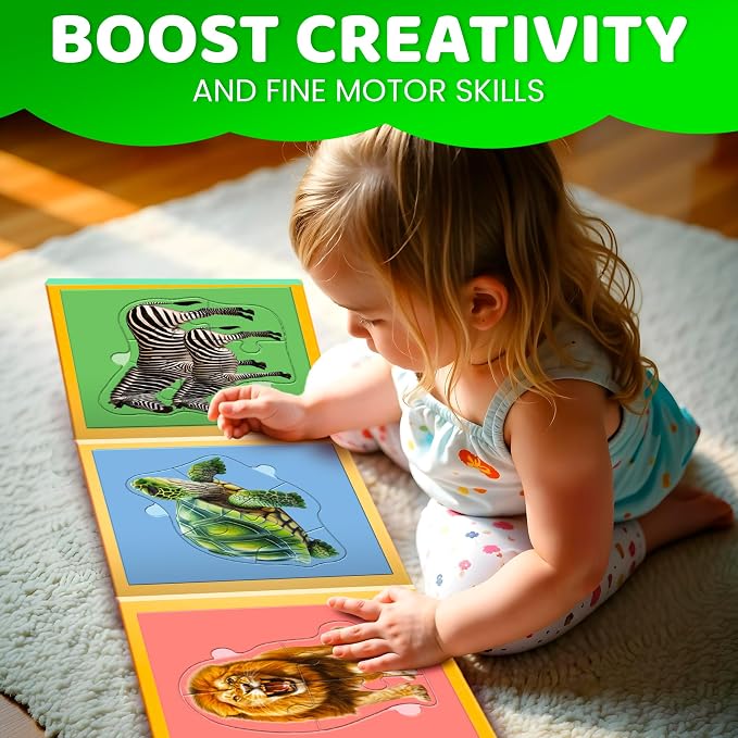 QUOKKA Step Up Magnetic Puzzles for Toddlers 1-3, Wild Animals Puzzle Set in One Book, Travel Games for Kids 3-5, Screen Free Toy for Toddlers and Preschoolers