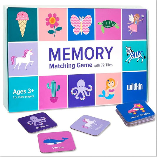 Wildkin Memory Matching Game – 36 Educational Pairs for Toddlers & Preschool - Girl