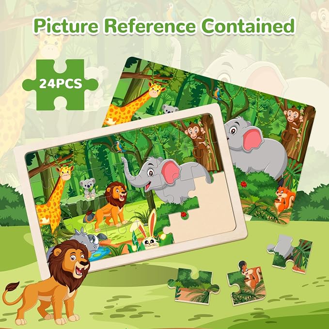 6 Packs Puzzles for Kids Ages 4-6,24Pcs Wooden Puzzles for Kids Ages 3-5 | Dinosaur,Animals,Vehicle,Space,Farm, Jigsaw Puzzles,Preschool Educational,Toys Gifts,for Children,Ages 3+Year Olds,Boys Girls