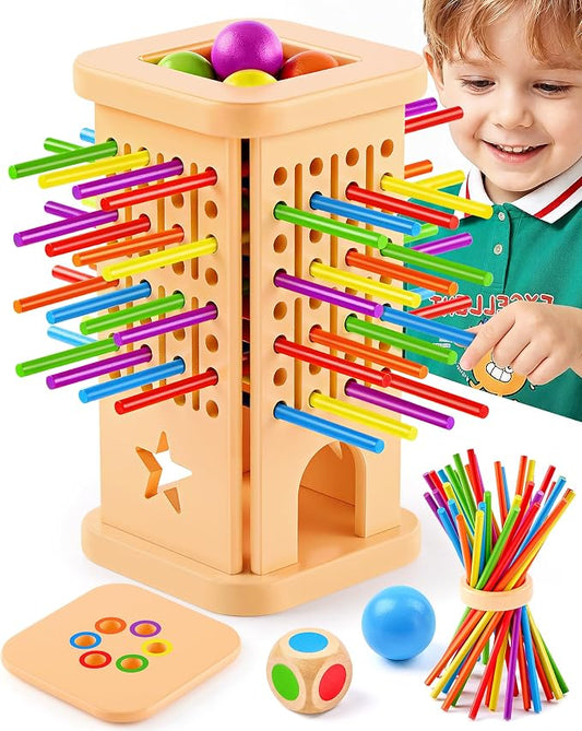 Montessori Wooden Board Game for Kids 3–8, Color Matching Fine Motor Toy | 36 colorful sticks, 3 play modes, fine motor skills & family fun — CPC-certified wood, safe ages 3–8, gift for boys girls