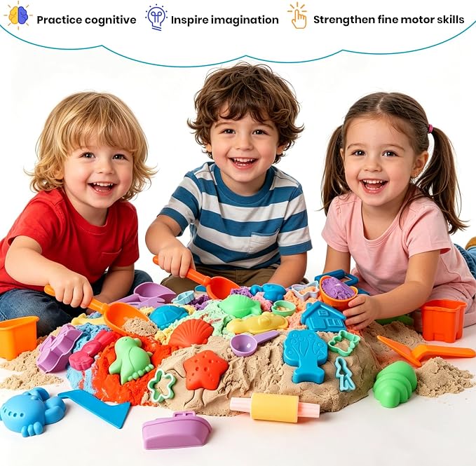 FURWEY Play Sand Set,13.3lbs Colorful Sensory Sand,15 Tools Molds,Art Kit | Play Sand Art Kits for Children Ages 3+ to Relaxing Creative Activities, Sensory Play Set with Tools