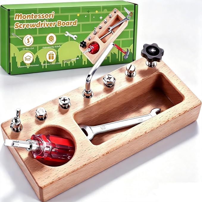 Montessori Screwdriver Board Set, Montessori Toys for 3 4 5 Year Old, Wooden Screw Driver Activities Tools, Fine Motor Skills Preschool Learning Sensory Toy