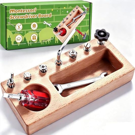 Montessori Screwdriver Board Set, Montessori Toys for 3 4 5 Year Old, Wooden Screw Driver Activities Tools, Fine Motor Skills Preschool Learning Sensory Toy