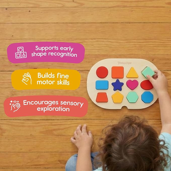 Shape Puzzle for Kids, Sensory Bin Insert for Sensory Tables, Silicone Geometric Shapes, Wooden Fine Motor Learning Toy