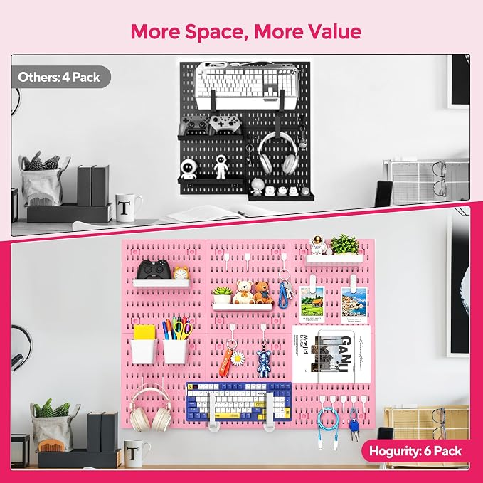 Pink Peg Board, 24"x36" Pegboard Wall Organizer, Includes 6PCS Pink Peg Boards and Accessories, Plastic Peg Board Panels for Craft Room, Office, Kitchen, Gaming Room