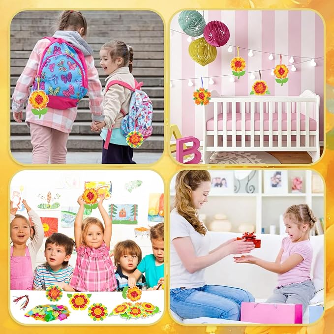 Fennoral 12 Pack Sunflower Craft Kit for Kids Make You Own Sunflower Poke in Art and Crafts DIY for Boys Girls Summer Classroom Art Activities Birthday Gifts Party Decoration