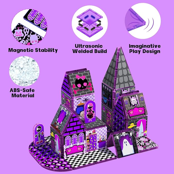 Magnetic Tiles 52PCS, Magnetic Building Blocks STEM Montessori Toys, Preschool Classroom Must Haves, Toddler Sensory Educational Toys for Kids Ages 3-12, Christmas Birthday Gift for Boys Girls(PURPLE)