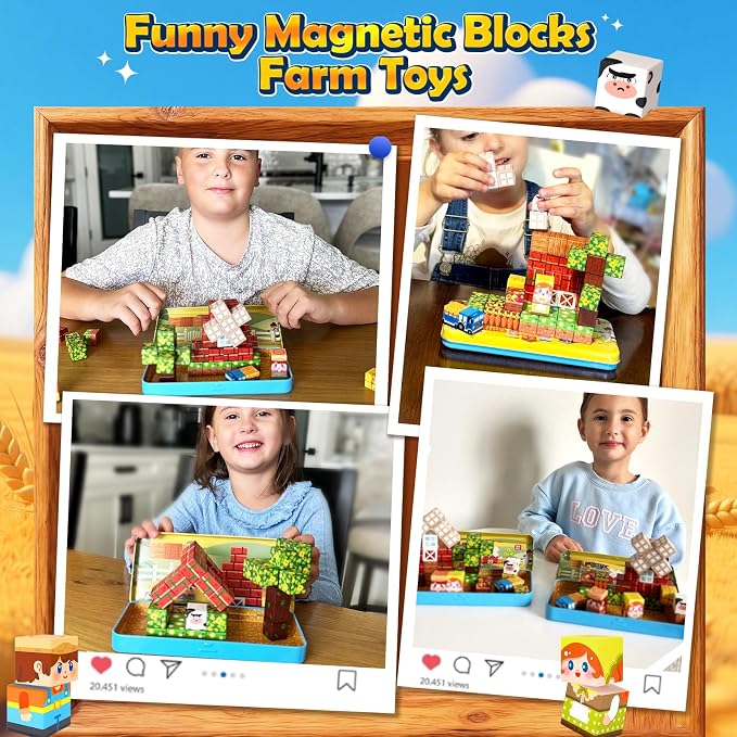 Magnetic Blocks Travel Toddler Toys Magnet Building Tiles STEM Sensory Toys | Construction Cubes Educational Toys with Portable Box, Christmas Birthday Kids Gifts for Boys Girls Ages 3-5 5-7 4-8