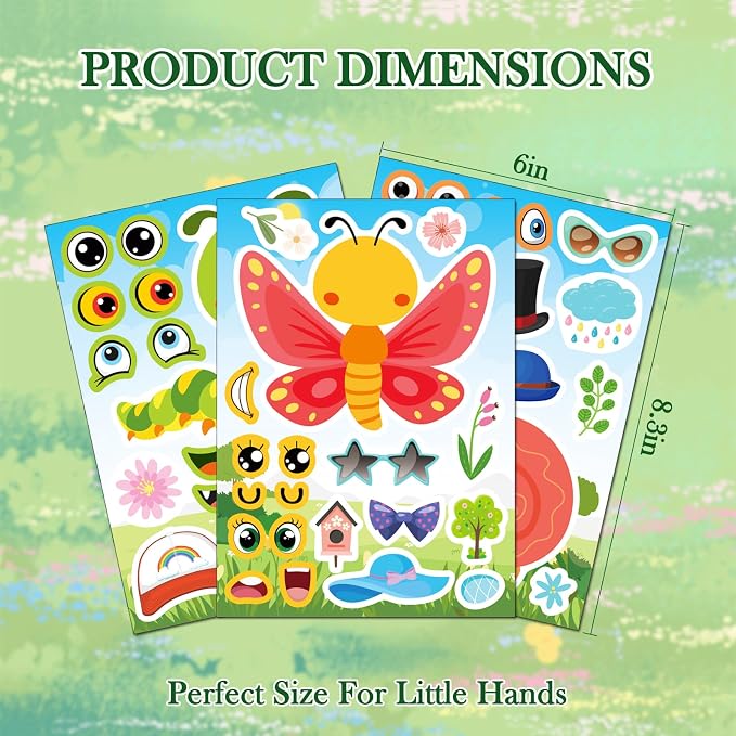 Aowplc 32 Sheets Insect Make-a-Face Stickers for Kids, Fun Spring Party Supplies, Crafts & Classroom Activities