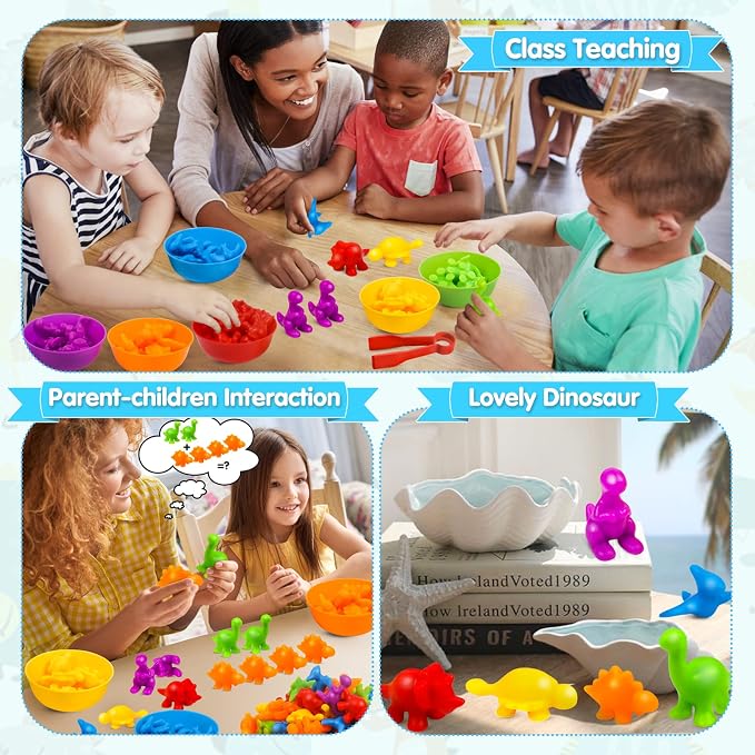 USATDD Counting Dinosaurs Montessori Toys Color Sorting Animals Matching Games Preschool Learning Activities Educational Sensory Toys Birthday for Kids Toddlers Boys Girls Age 3+