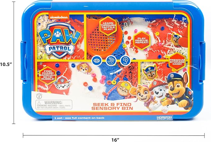 Official Paw Patrol Seek & Find Sensory Bin, Ready-to-Use Sensory Toys, Sensory Bin for Kids with Lid, Play Sand, Scoops & Tongs, Sensory Toys for Toddlers 3-4