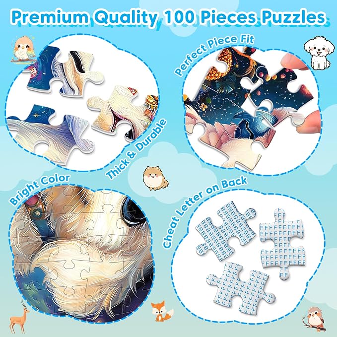4 Packs 100 Piece Puzzles for Kids Ages 4-6, Jigsaw Puzzles for Kids Ages 6-8 8-10 Adorable Animals Puzzles 100 Pieces for Senior Search and Find Learning Educational Toys for Boys and Girls