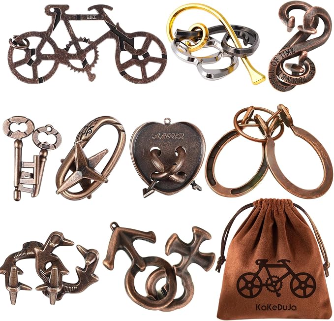 9 PCS Metal Brain Teaser Puzzles Disentanglement Puzzles Lock Puzzle Games Set Gift for Adults Teenagers Kids