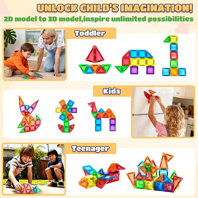 MAGBLOCK 30PCS Mini Magnetic Tiles with Portable Box for Kids 3+ | Travel Size Toys Magnetic Building Blocks Set, STEM Sensory Montessori Toys for Road Trip Essentials Airplane Car Activities