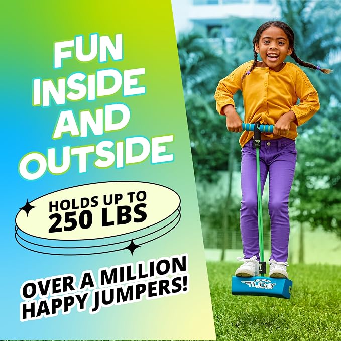 Flybar My First Foam Pogo Jumper for Kids Fun and Safe Pogo Stick, Durable Foam and Bungee Jumper for Ages 3 and up Toddler Toys, Supports up to 250lbs (Blue)