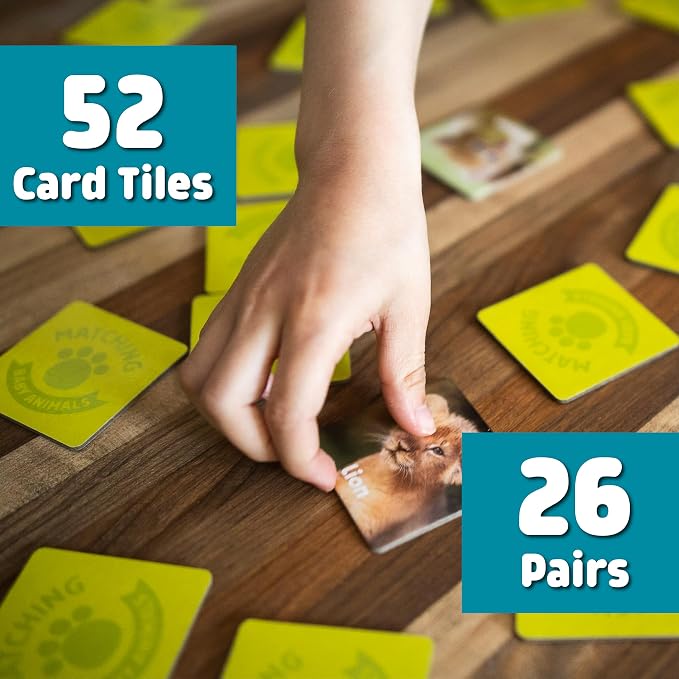 Chuckle & Roar Baby Animals Memory Matching Game, CR Matching, 3+, 52 Cards | Durable Through Repeated Play, Baby-Animal Matching Builds Animal Names, Solo or 4 Players, Travel Toys for Toddlers 3-5