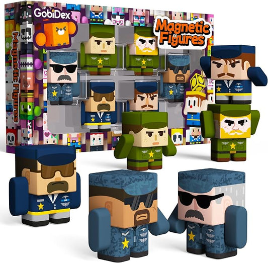 GobiDex 6PCS Magnetic Army Men, Compatible with Magnetic Building Blocks | Rotatable Magnet People Figures, Military Toys for Kids Ages 3+, Birthday Gifts for Boys & Girls
