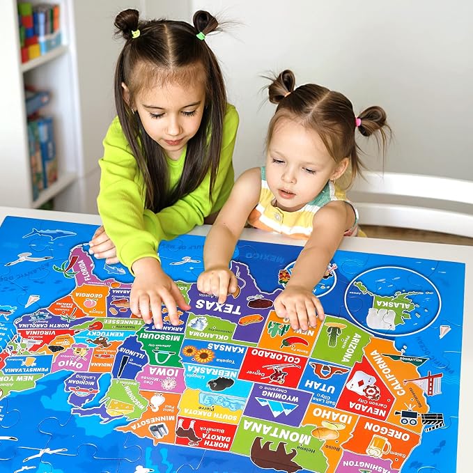 Jumbo Floor Puzzle for Kids,70-Piece USA Map Jigsaw Puzzle Ages 3-8 | 50 States with Capitals,Extra-thick Cardboard,Preschool Learning Toy,35x24 in Completed,Geography Gift for Boys and Girls