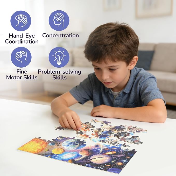 BenBen 100 Pieces Puzzles for Kids Ages 4-6, Outer Space Learning Puzzles | Solar System Puzzles for Kids 6-8, Educational Jigsaw Puzzles for Toddlers 3-5, Screen-free Activity Gift for Boys Girls