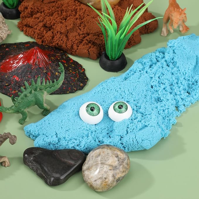 Dinosaur Sensory Bin Kit for Kids - Wooden Sensory Box with Putty, Dino Figures, Volcano & Tools | Montessori STEM Learning Toy | Dinosaur Excavation & Imaginative Play Set for Boys & Girls Ages 4-8