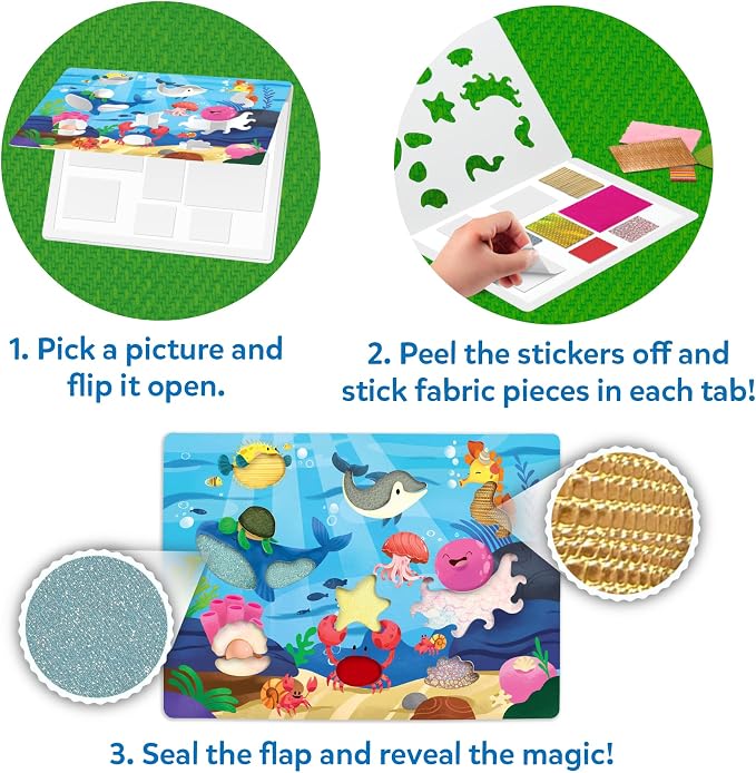 Skillmatics Fab Tabs – Animals, Sensory Fabric Art, Sewing Craft Kit | Peel & Stick Sticker Activity, Mess-Free Play, Travel Toy, Gifts for Boys & Girls Ages 4, 5, 6, 7, 8, 9