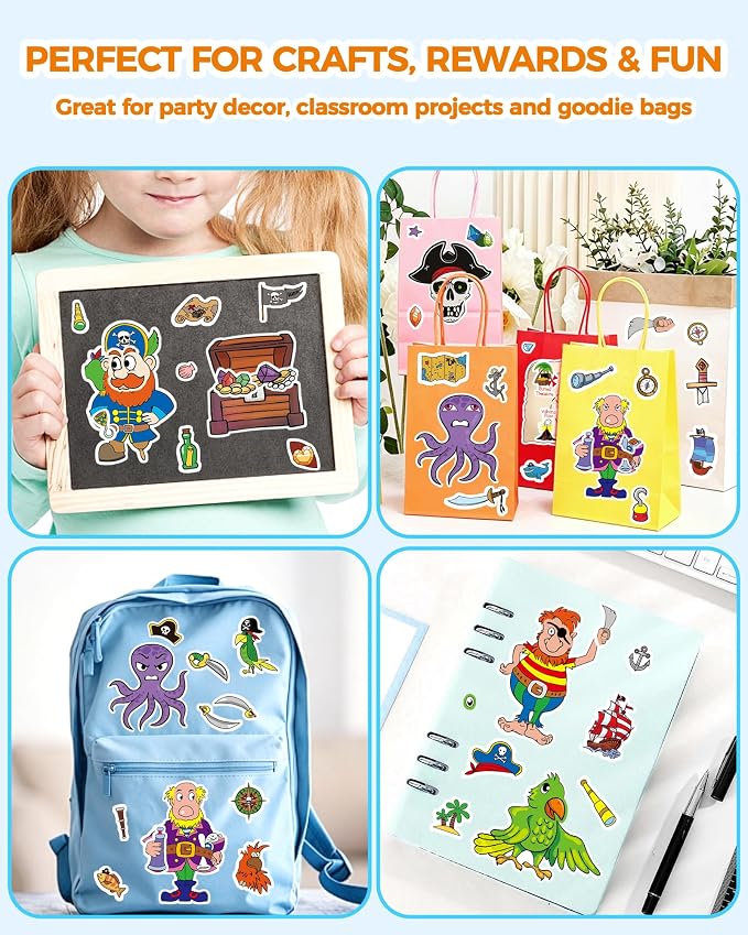 Aowplc 32 Make Your Own Pirate Sticker Sheets for Kids | Pirate Party Favors, Birthday Decorations & Mix 'n Match Crafts