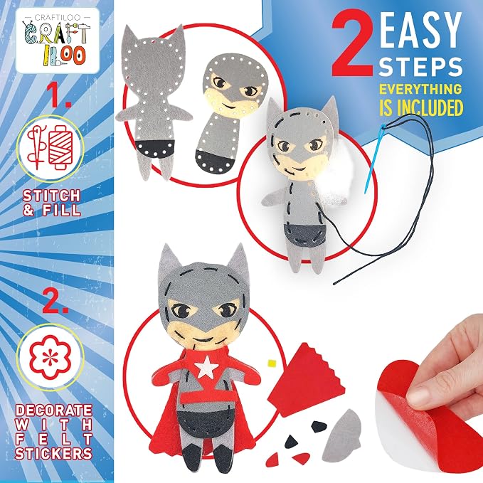 Superhero Sewing Kit for Little Kids - 5 Easy Felt Beginner Projects