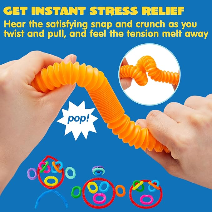 JOYIN 36 Pack Pop Tubes, Sensory Toys (Small) Fidget Toys Party Favors - 9 Colors, Creativity Learning & Fun for Kids - Perfect for Prizes Goodie Bags, Classroom School Reward