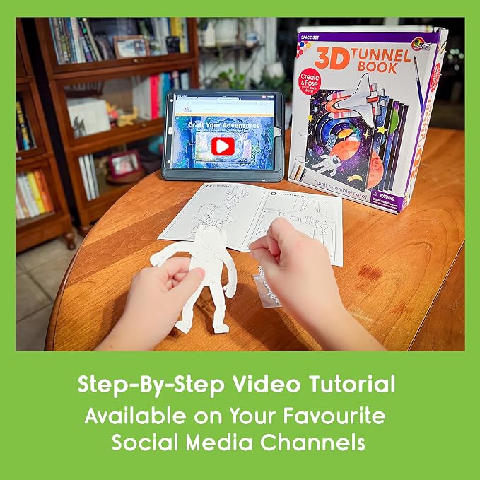EyeConnect Crafts Pond 3D Tunnel Book – Hands-on Stationery Craft Kit | Build, paint, create a unique pop-in book with 12 posable animals! Screen-free STEAM activity, gift. No tools/glue needed, 8+