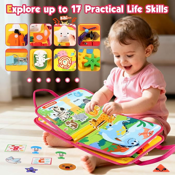 GOLIYEAN Toddler Busy Board Montessori Toys for Toddler Boy Girl Birthday Gifts, Educational Learning Sensory Busy Book for Toddlers, Quiet Activity Books for Toddlers, Travel Toys for Airplane Car