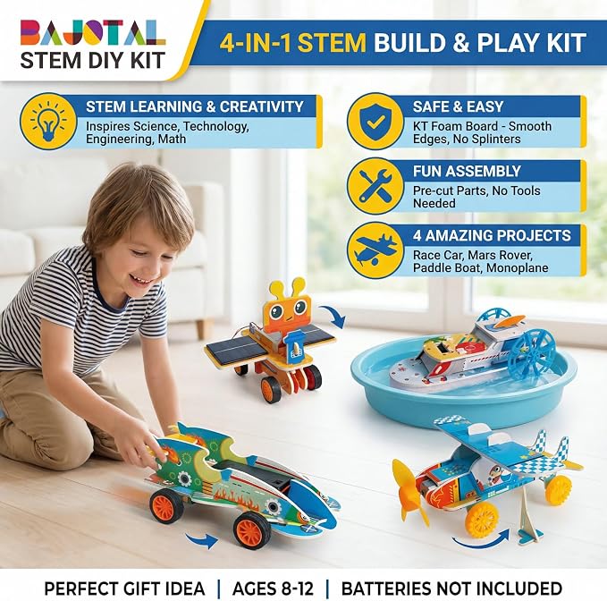 STEM Toys for Kids Ages 8-12 | 4-in-1 Science Kit Build Engineering Projects | Educational Toys Gift for Boys & Girls Age 8 9 10 11 12 Year Old