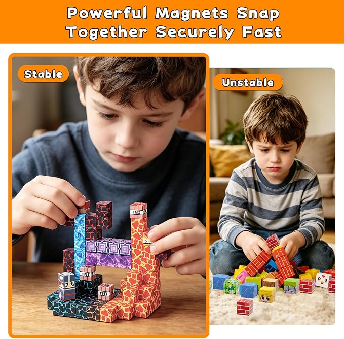 150PCS Magnetic Building Blocks for Kids Ages 3-8, 0.8in STEM Magnetic Cubes, Montessori Construction Toys for Boys Girls, Creative Educational Building Set, Birthday