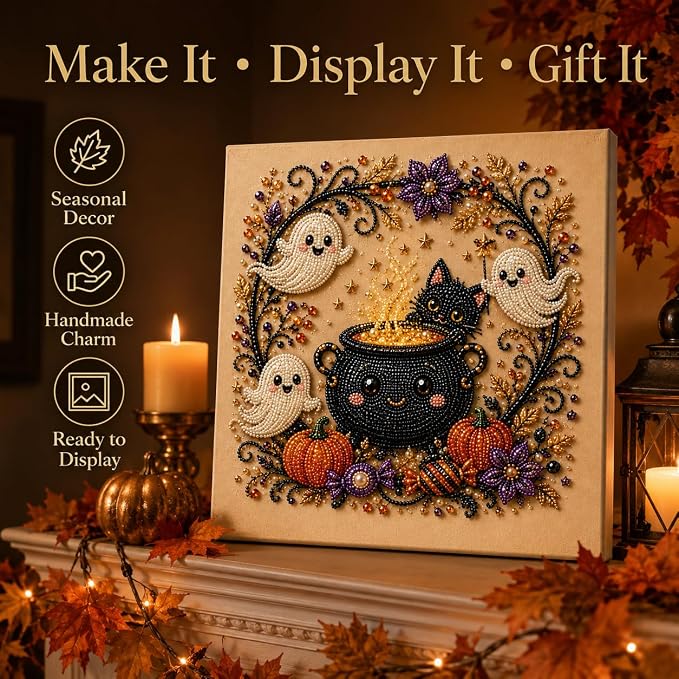 Halloween Pearl Art Kit for Adults, DIY Fall Craft (Goblin) | Create textured Halloween decor through a screen-free, beginner-friendly craft activity.