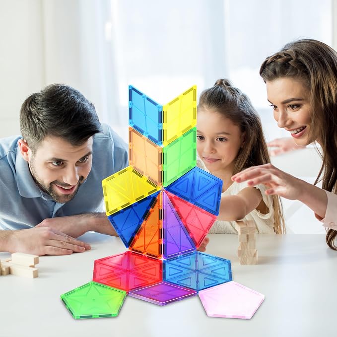 PicassoTiles Magnetic Building Block Set Geometry Shape Magnet Tiles Construction Toy STEM Learning Kit Educational Playset Playboard Pretend Play Stacking Blocks Child Brain Development PT16 | 16 pieces: 6 rhombuses, 2 pentagons, 2 hexagons, 2 isoscel...