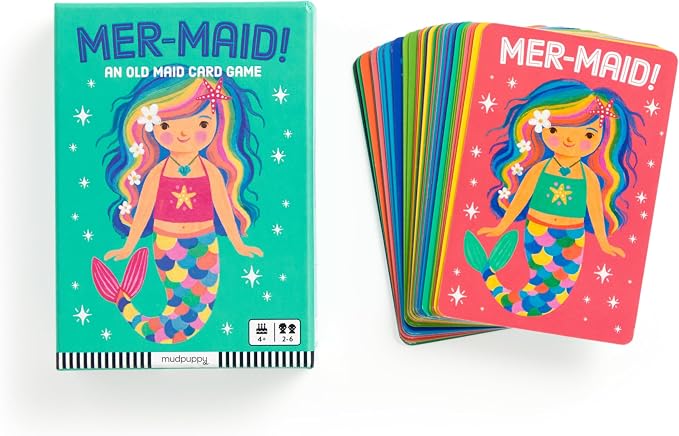 Mudpuppy - Mer-Maid! Card Games for Kids | Ages 4+, Kids Version of Old Maid, Ideal for 3-4 Players, Mermaid Themed, Family Fun, Screen-Free Play, FSC Certified
