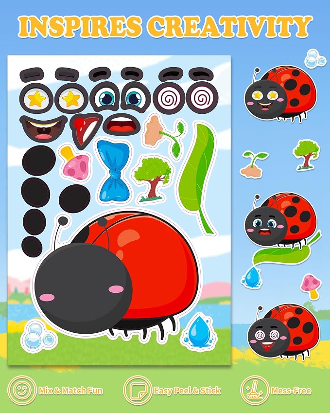 Aowplc Spring Make-a-Face Stickers for Kids 48 Sheets Mix 'n Match Cute Spring Crafts & Party Favors
