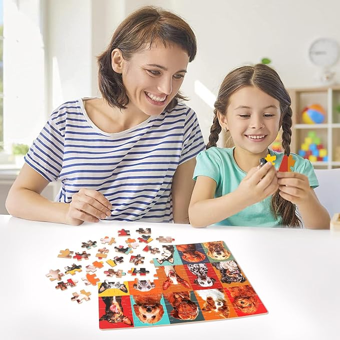 LELEMON Puzzles for Kids Ages 4-8,100 Pieces Funny Dog Jigsaw Puzzles in a Metal Box,Puppy Animal Puzzle for Children,Learning Educational Toys for Boys and Girls