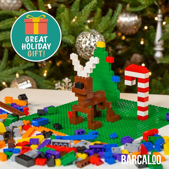 Barcaloo 1000 Piece Building Bricks Kit - Classic Colors, Axles Included | Includes Storage Bucket, Includes Wheels & Tires, Windows & Doors Pieces, Compatible with All Major Brands