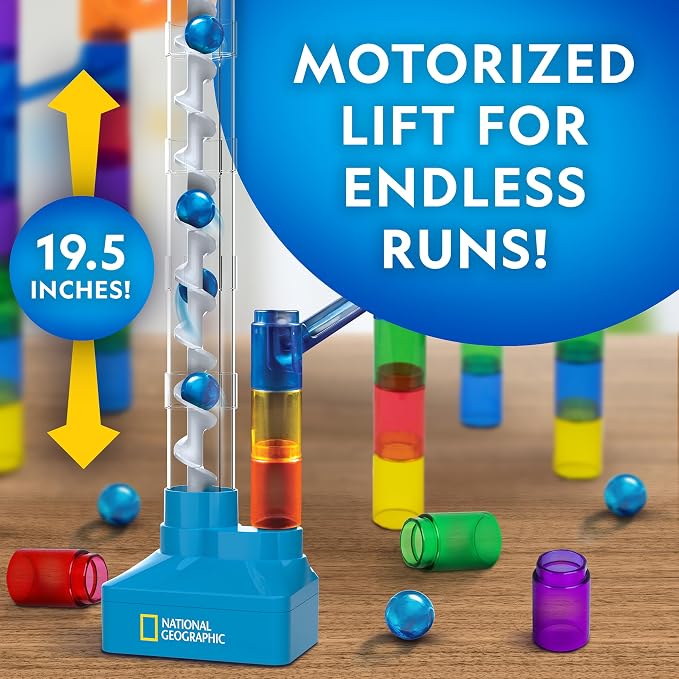 National Geographic Marble Run Building Set with Motorized Elevator | 20 Marbles, Perpetual Motion Machine, Marble Maze, Physics Learning, Storage Bag, STEM Toy, Creative Construction