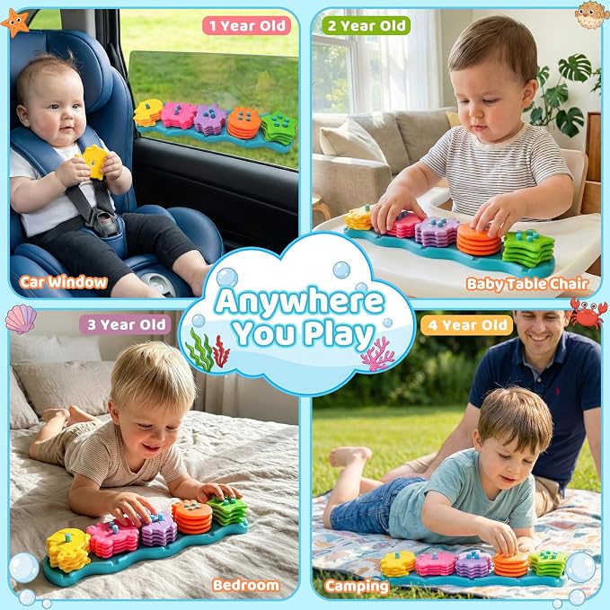 Mold Free Bath Toys for Kids Ages 1-3 Silicone Ocean Shape Sorters Toy | 21 Color Floats Sorting Stacking Bath Toys Toddlers 2-4 Early Learning Baby Shower Gifts for 1 2 3 4 Year Old Girls & Boys