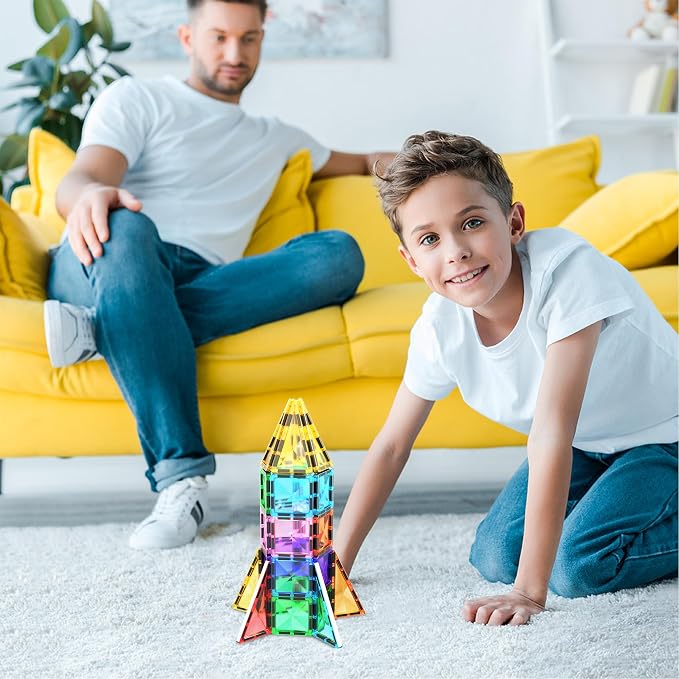 PicassoTiles 30 PCs Magnetic Tiles Travel Size Mini Version Building Block Construction Set for Kids Great Gift Ages 3+ Boys & Girls Preschool Kindergarten Montessori Playing Toys Stacking Fun PTM30