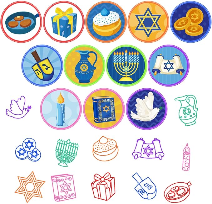 Cinrobiye 24 Pcs Hanukkah Stampers Party Favor Set, Cute Jewish Holiday Stamps for Kids Hanukkah Celebration, Classroom Rewards, Goody Bag Fillers, Holiday Party Supplies