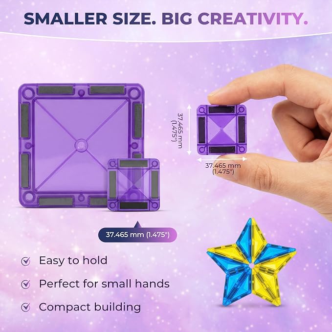 Desire Deluxe Micro Magnetic Tiles Building Blocks Toy - STEM Educational Travel Size Magnetic Blocks for Kids 3+YO, Learning Sensory Montessori Toddler 3+YO Magnetic Toys (Not Glitter, 28pc)