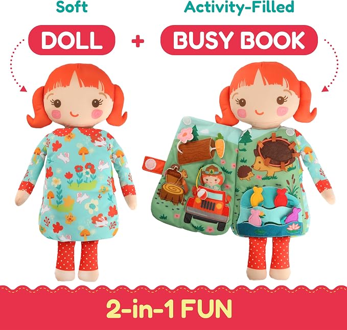 Poppy the Forest Ranger – 2-in-1 Soft Activity Doll & Busy Book | Screen-Free Travel Plush Toy with Tethered Pieces for Toddlers and Preschoolers ages 1–4 by Aleni Brands