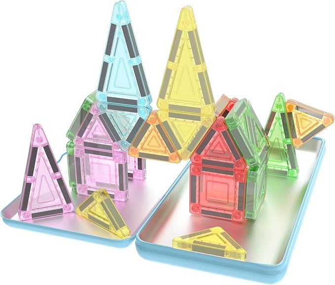 PicassoTiles Magnetic Tiles 30pc Nano Building Construction Set Compact Mini Travel Magnet Tile Playset with Tin Storage Case STEM Educational Learning School Brain Toy Blocks Boys Girls Ages 3+ PN09