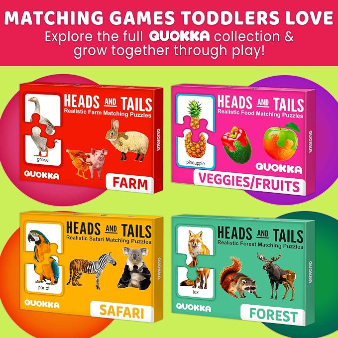 QUOKKA Jigsaw Toddler Puzzles Ages 2-4 – 100% Self-Correcting 16 Realistic Matching Fruits Veggies – Educational Toddler Puzzles Ages 1-3 with 32 Pieces – Memory Matching Games